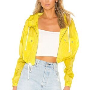 Lovers and Friends Bonnie Womens Neon Yellow New Cropped hooded Zip raincoat XL